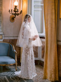 Monique Lhuillier Fall 2025 Bridal Alba Gown, Tunic and Veil