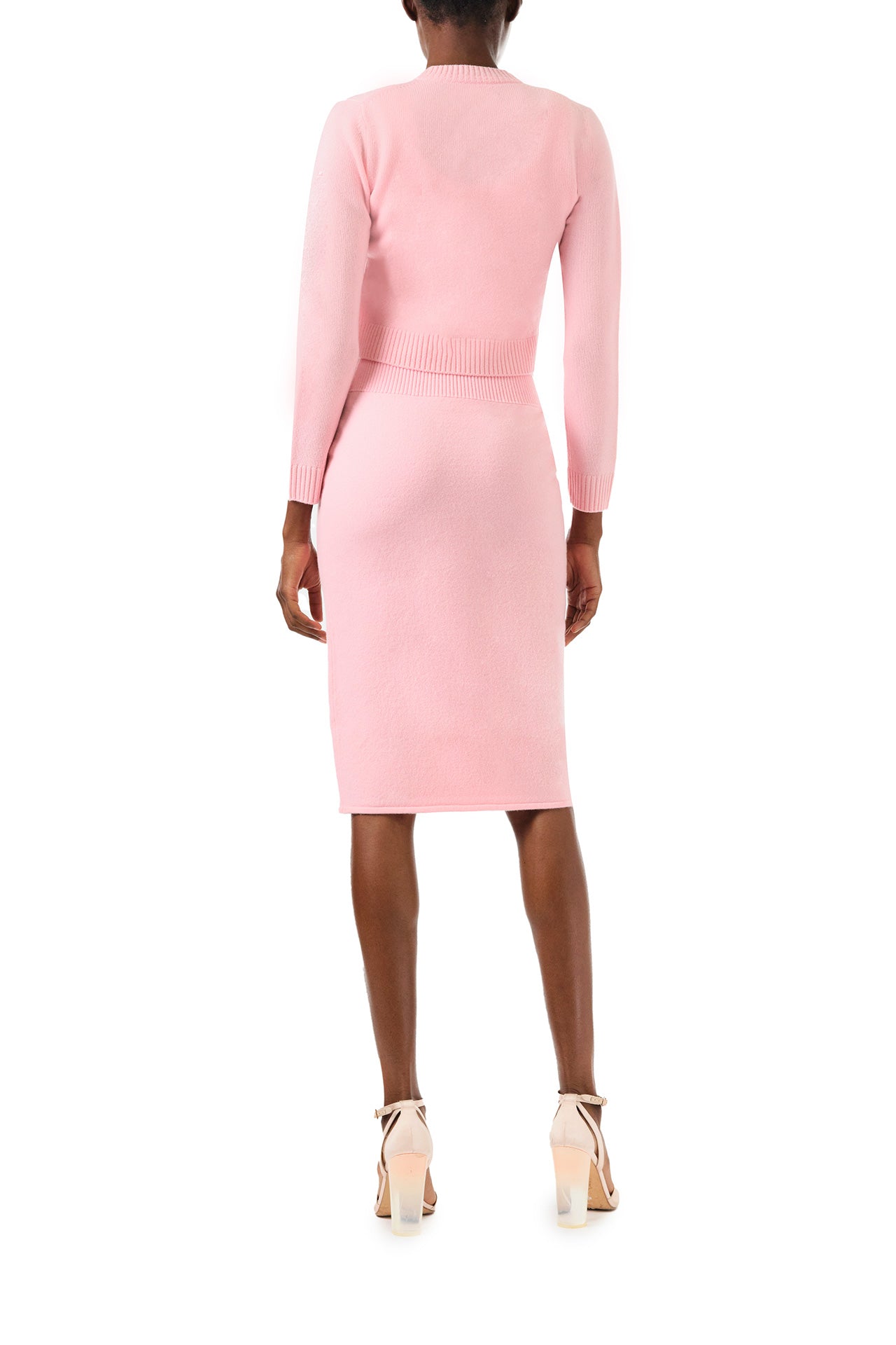 Monique Lhuillier Spring 2024 pink cashmere pencil skirt - back.