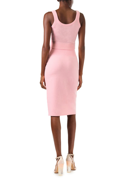 Monique Lhuillier pink cropped cashmere tank with gold buttons - back.