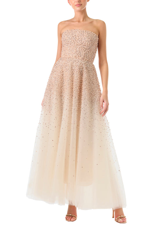 Blush Pink Tulle Gown Embroidered With Pearls