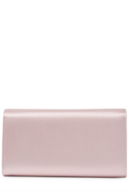 Satin evening envelope clutch with snap closure and gold optional strap in Pink- back