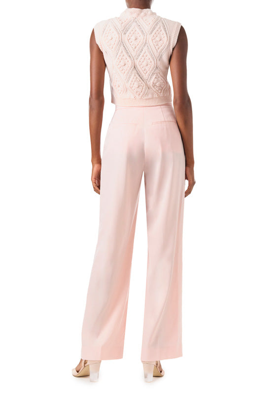 Monique Lhuillier Fall 2024 pale blush wool, straight leg trouser with pockets - back.