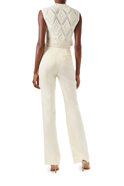 Monique Lhuillier Fall 2024 sleeveless, bobble crop tank in Creme wool cable knit - back.