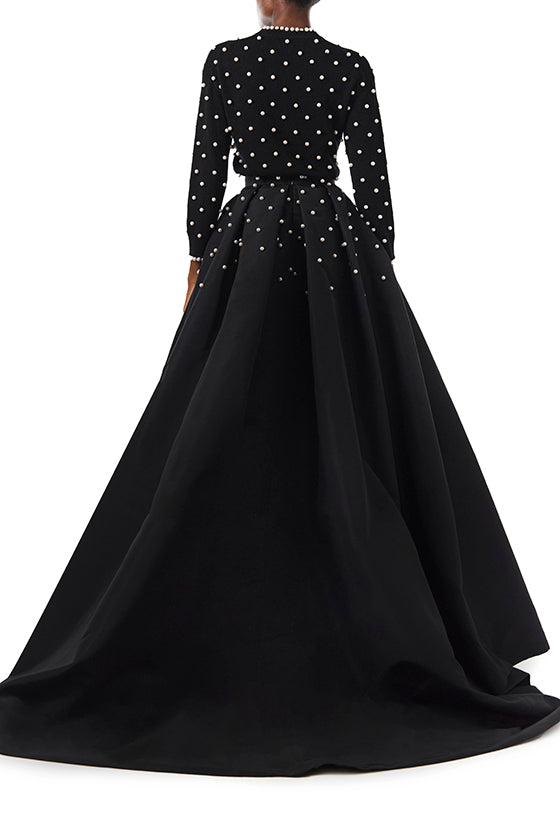 Monique Lhuillier Fall 2024 Noir Faille ball skirt with degrade pearl embroidery - back.