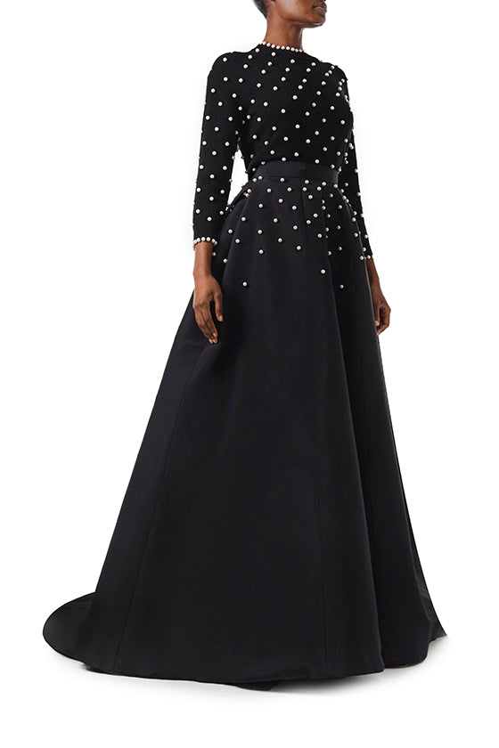 Monique Lhuillier Fall 2024 Noir Faille ball skirt with degrade pearl embroidery - right side.