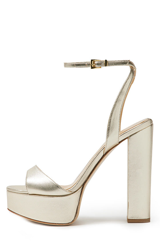 Monique Lhuillier Khloe platform heels in platinum leather.