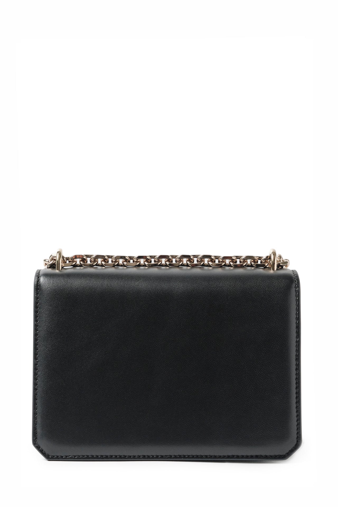 Nappa leather mini shoulder bag with light gold-tone chain strap in Noir- back