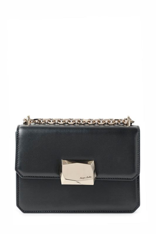 Nappa leather mini shoulder bag with light gold-tone chain strap in Noir- front