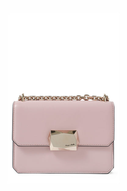 Nappa leather mini shoulder bag with light gold-tone chain strap in Blush- front