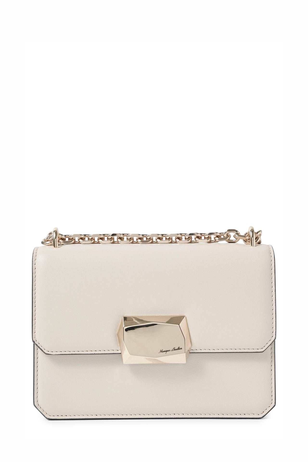 Nappa leather mini shoulder bag with light gold-tone chain strap in Cream- front