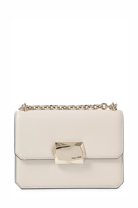 Nappa leather mini shoulder bag with light gold-tone chain strap in Cream- front