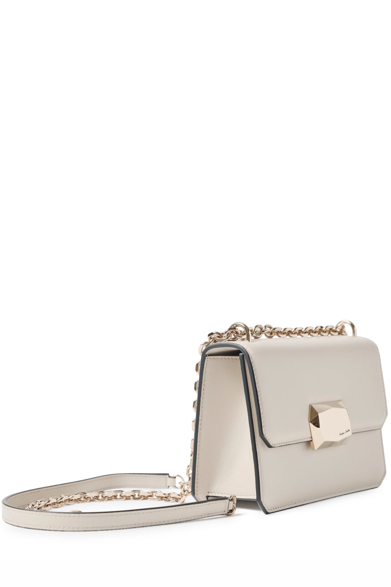 Nappa leather mini shoulder bag with light gold-tone chain strap in Cream- side