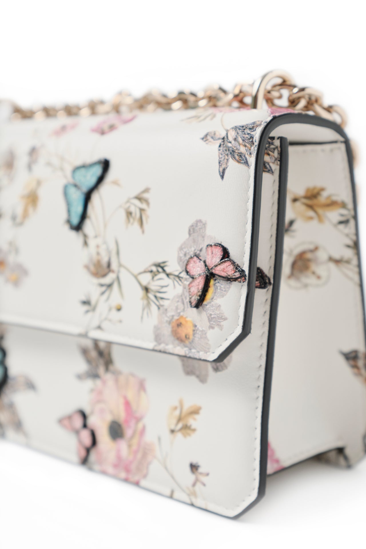 Tuileries printed mini leather shoulder bag with light gold-tone chain strap and three-dimensional laser cut butterflies- detail