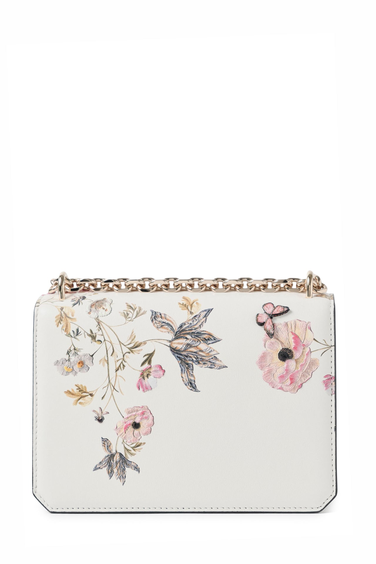 Tuileries printed mini leather shoulder bag with light gold-tone chain strap and three-dimensional laser cut butterflies- back