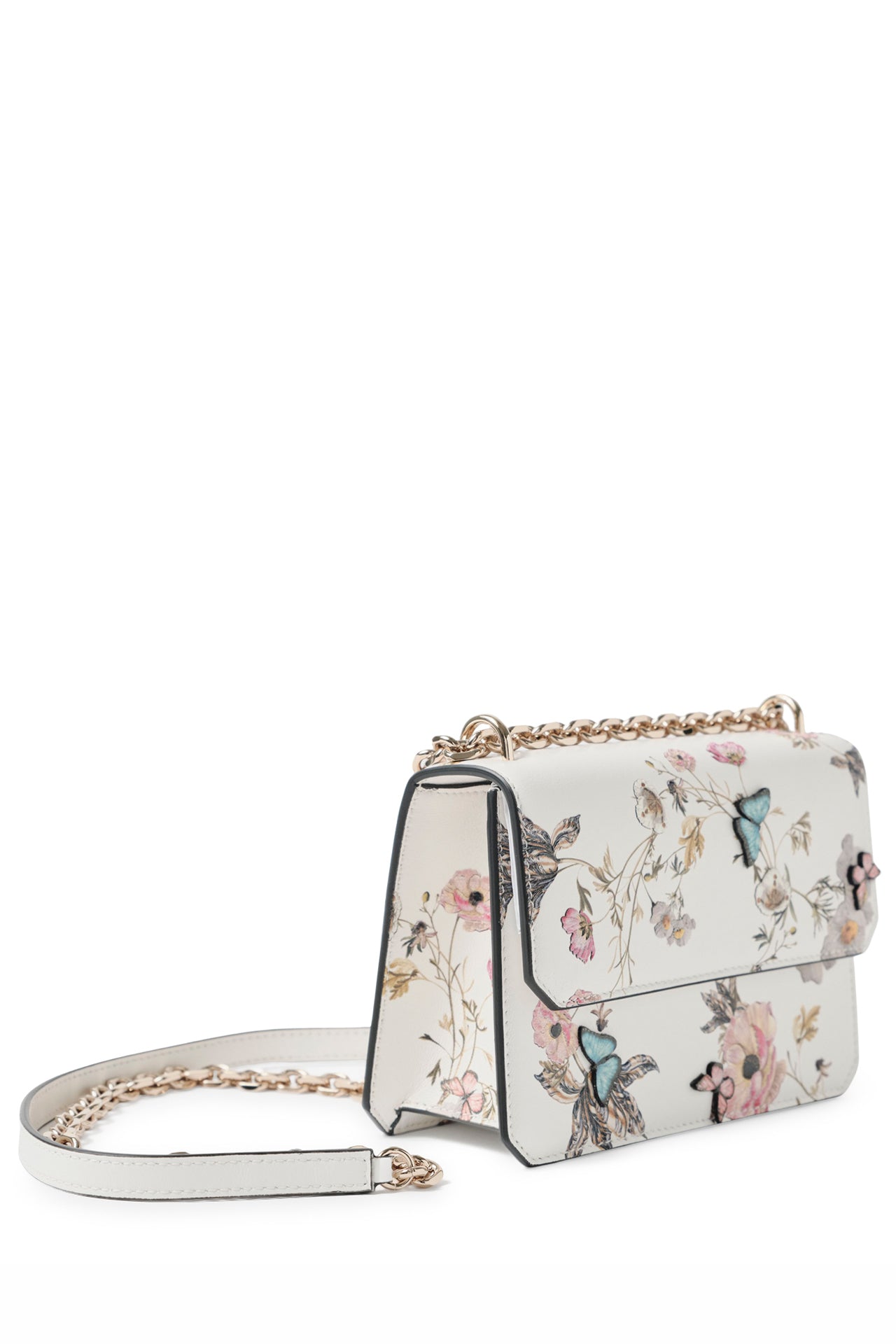 Tuileries printed mini leather shoulder bag with light gold-tone chain strap and three-dimensional laser cut butterflies- side