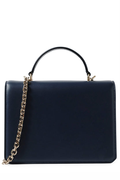 Nappa leather top handle shoulder bag with light gold-tone chain strap in Navy- back with chain strap