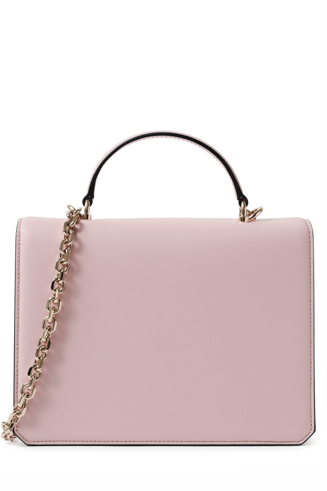 Nappa leather top handle shoulder bag with light gold-tone chain strap in Blush- back with chain strap