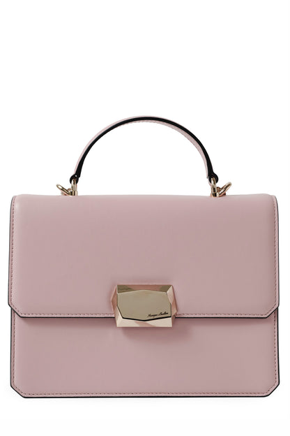 Nappa leather top handle shoulder bag with light gold-tone chain strap in Blush- front