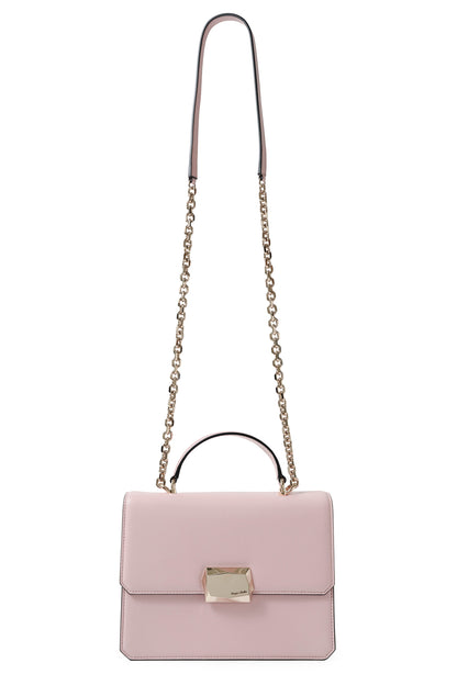 Nappa leather top handle shoulder bag with light gold-tone chain strap in Blush- front with chain strap