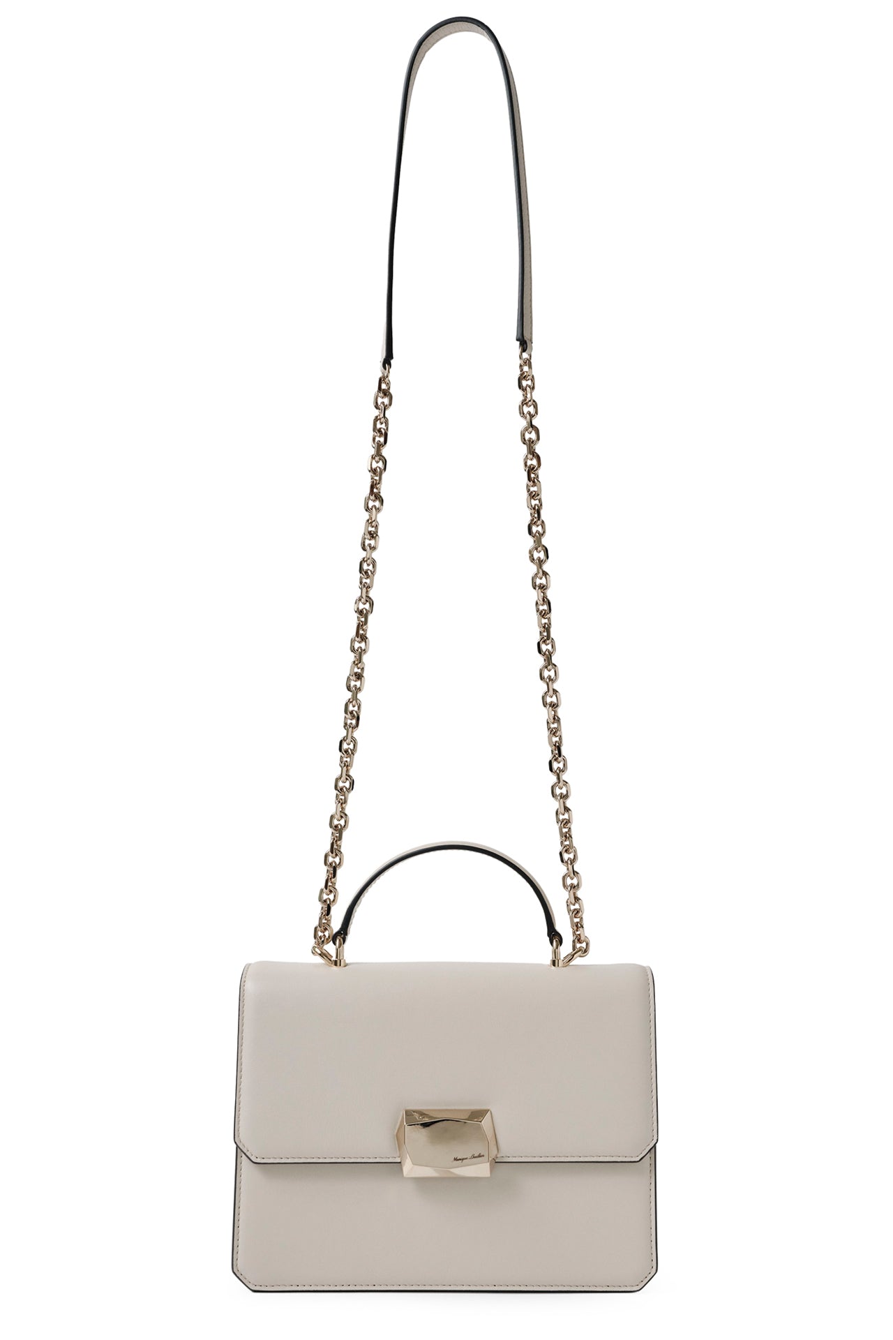 Nappa leather top handle shoulder bag with light gold-tone chain strap in Cream- front with chain strap