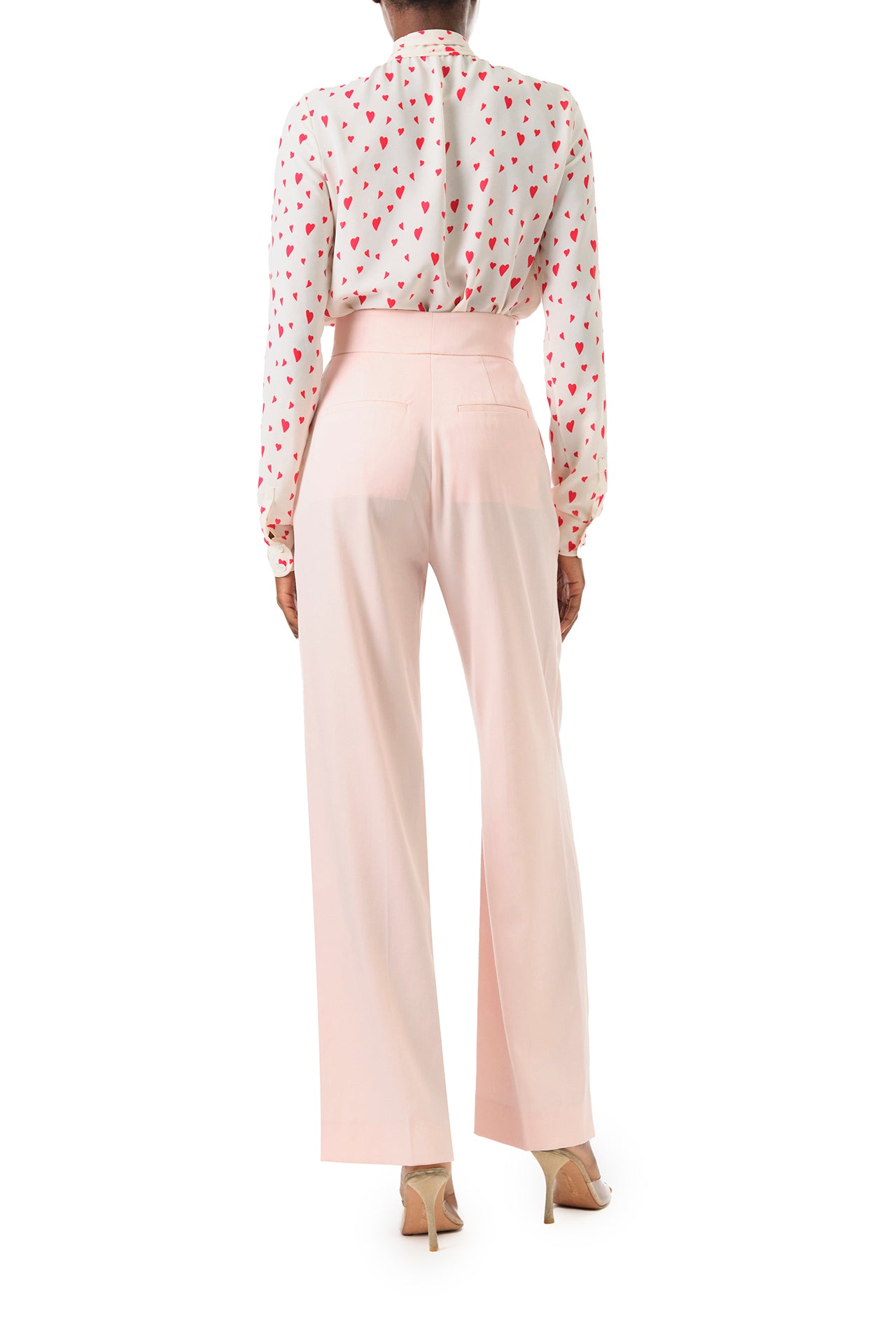 Monique Lhuillier Fall 2024 long sleeve, bow tie blouse in Heart Printed Georgette - back.