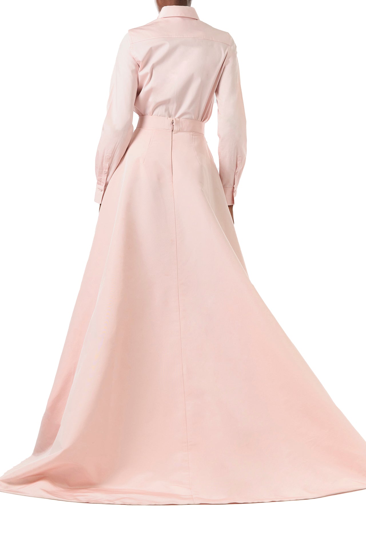 Monique Lhuillier Fall 2024 Full ball skirt with high leg slit and pockets in Pale Blush faille fabric - back.