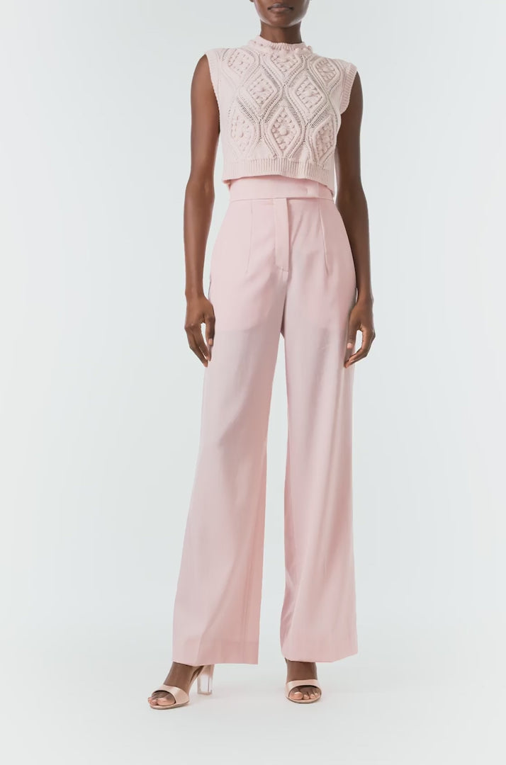 Monique Lhuillier Fall 2024 sleeveless, bobble crop tank in pale blush wool cable knit - video.
