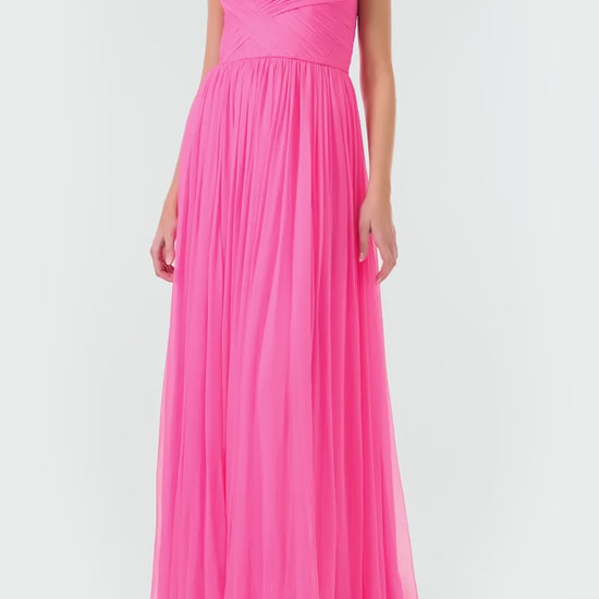 Monique Lhuillier Fall 2024 strapless pink chiffon gown with sweetheart neckline - video.