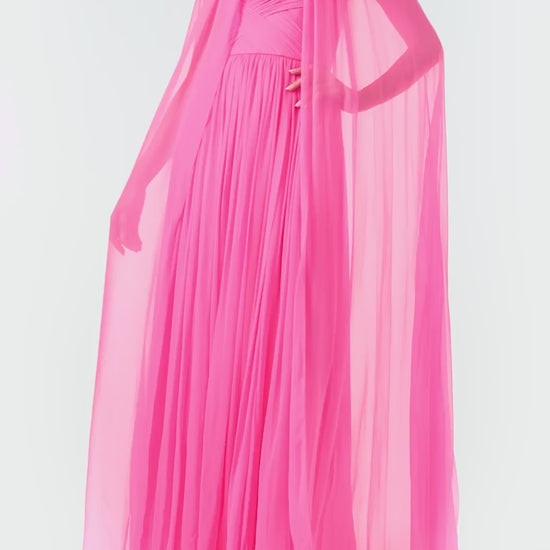 Monique Lhuillier Fall 2024 floor length, sheer pink chiffon  cape - video.