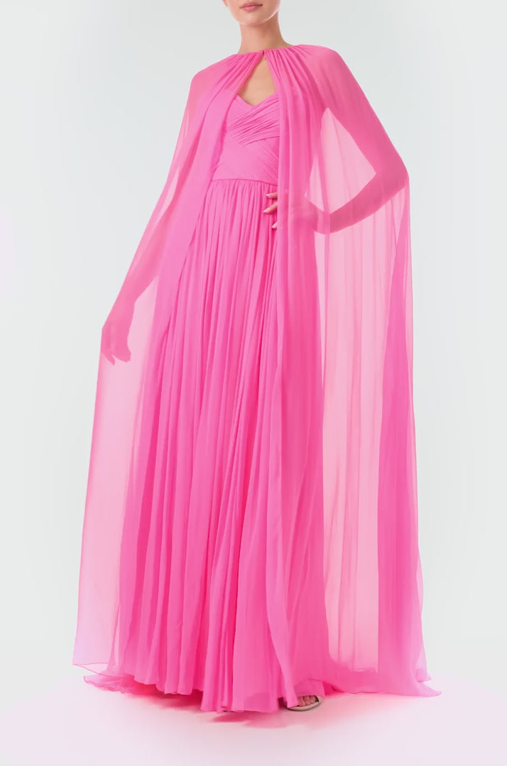 Monique Lhuillier Fall 2024 floor length, sheer pink chiffon  cape - video.