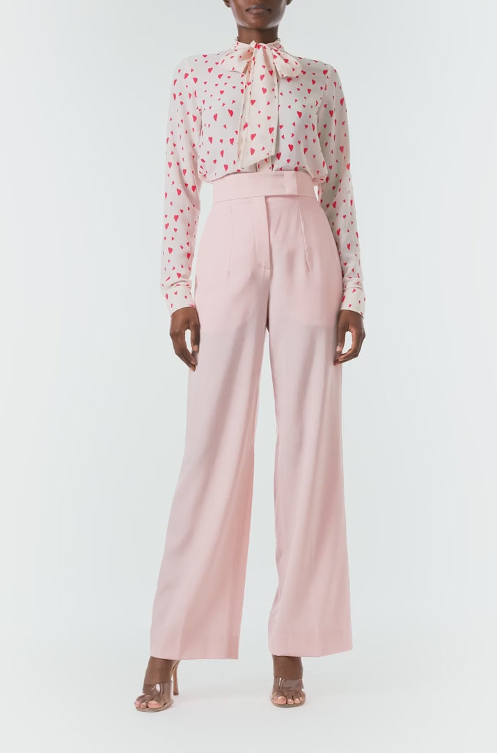 Monique Lhuillier Fall 2024 long sleeve, bow tie blouse in Heart Printed Georgette - video.