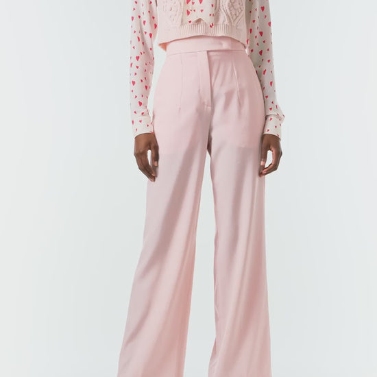 Monique Lhuillier Fall 2024 pale blush wool, straight leg trouser with pockets - video.