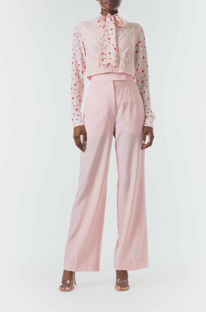 Monique Lhuillier Fall 2024 pale blush wool, straight leg trouser with pockets - video.