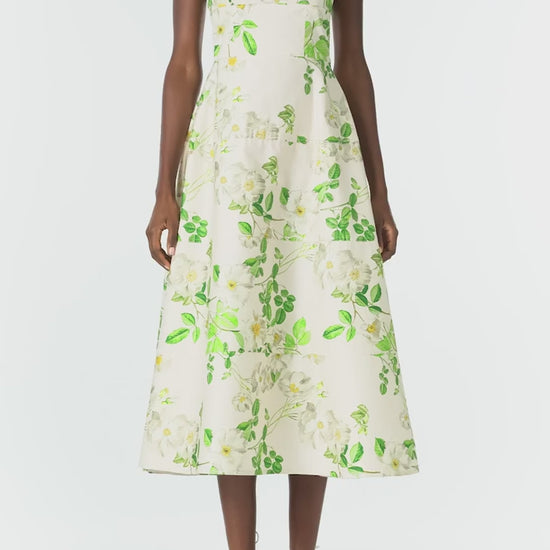 Monique Lhuillier Spring 2025 Rose printed cotton poplin tailored day dress with spaghetti straps - video.