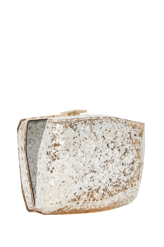 Champagne confetti glitter lucite faceted minaudiere