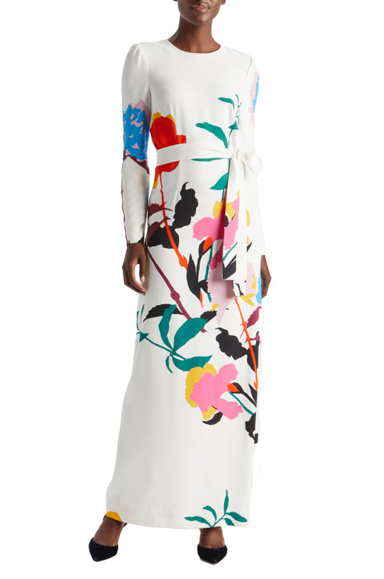 Monique Lhuillier Floral Crepe long sleeve gown