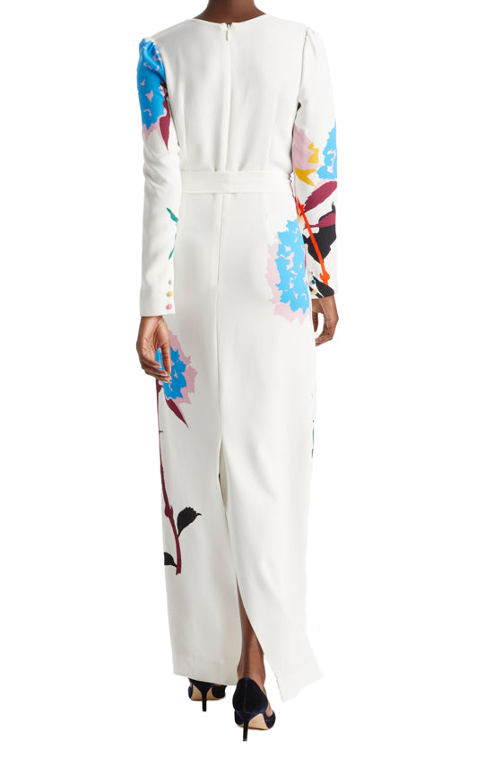 Monique Lhuillier Floral Crepe long sleeve gown