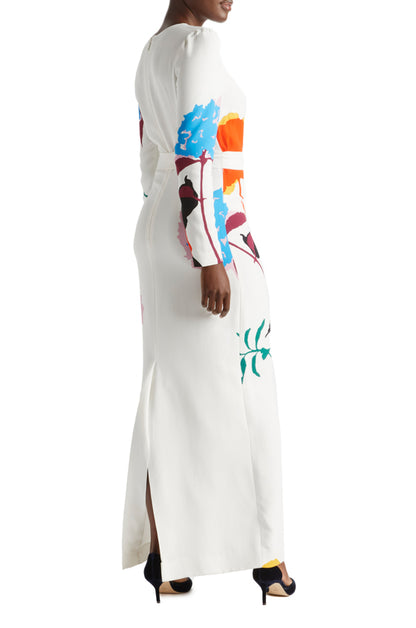 Monique Lhuillier Floral Crepe long sleeve gown