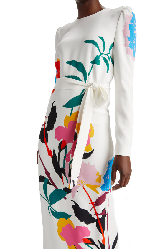 Monique Lhuillier Floral Crepe long sleeve gown