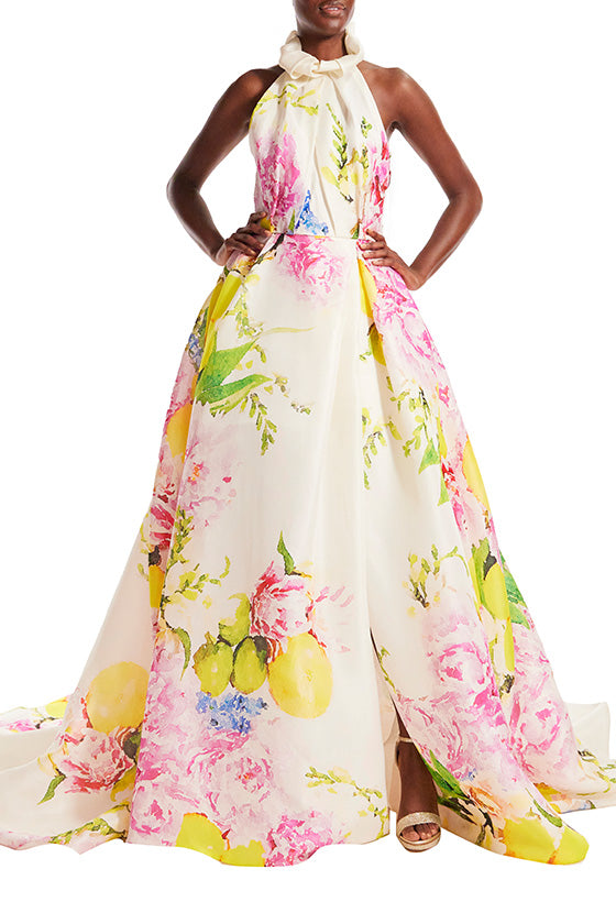 High Neck Sleeveless Floral Ball Gown