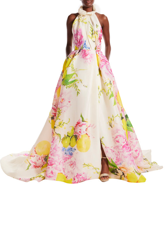 Monique Lhuiillier High Neck Sleeveless Floral Ball Gown