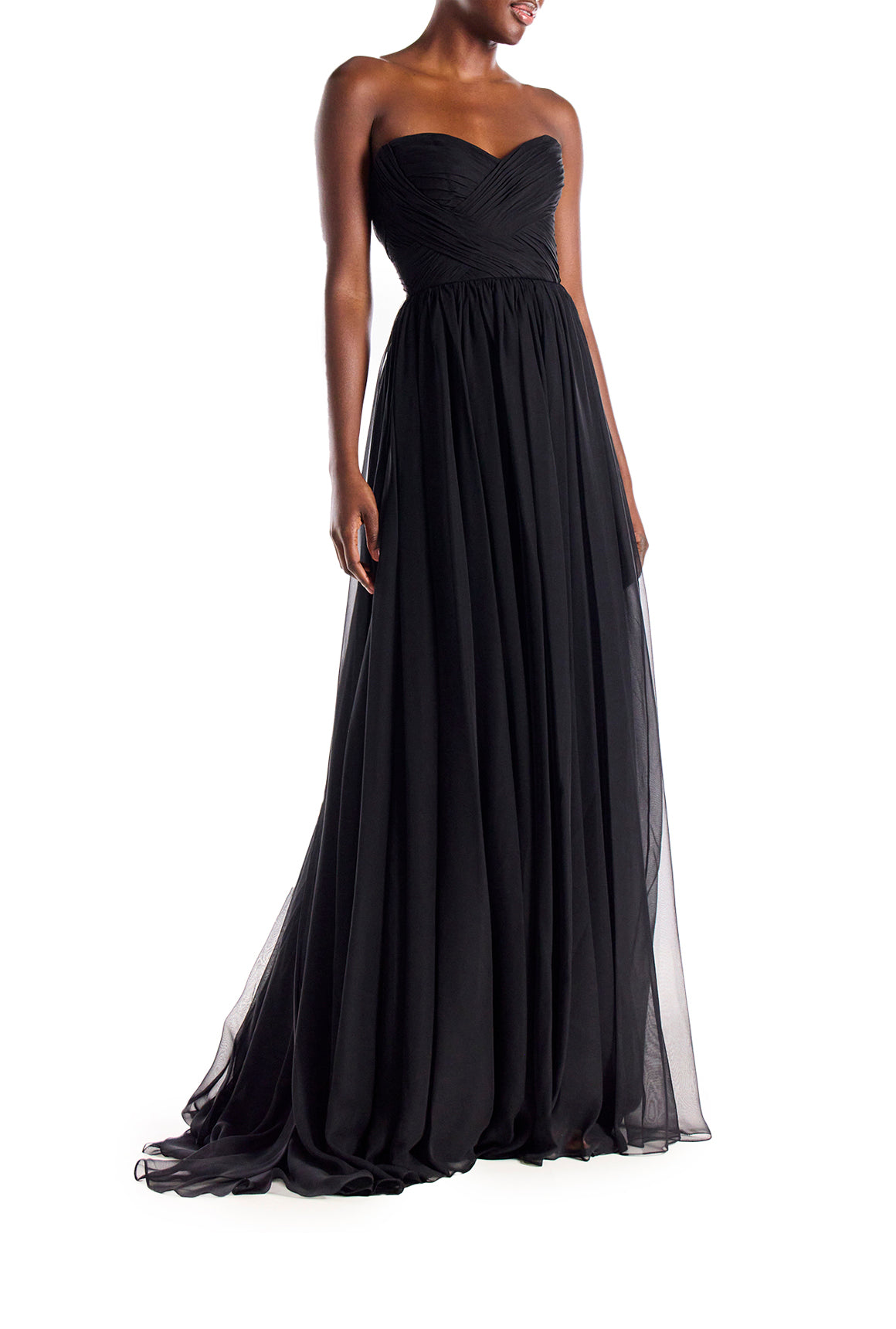 Monique Lhuillier Strapless Draped Chiffon Gown