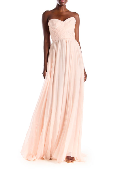 Monique Lhuillier Strapless Draped Chiffon Gown