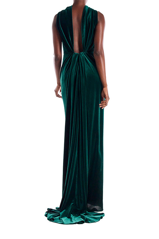 Monique Lhuillier Velour Open Back Draped Gown