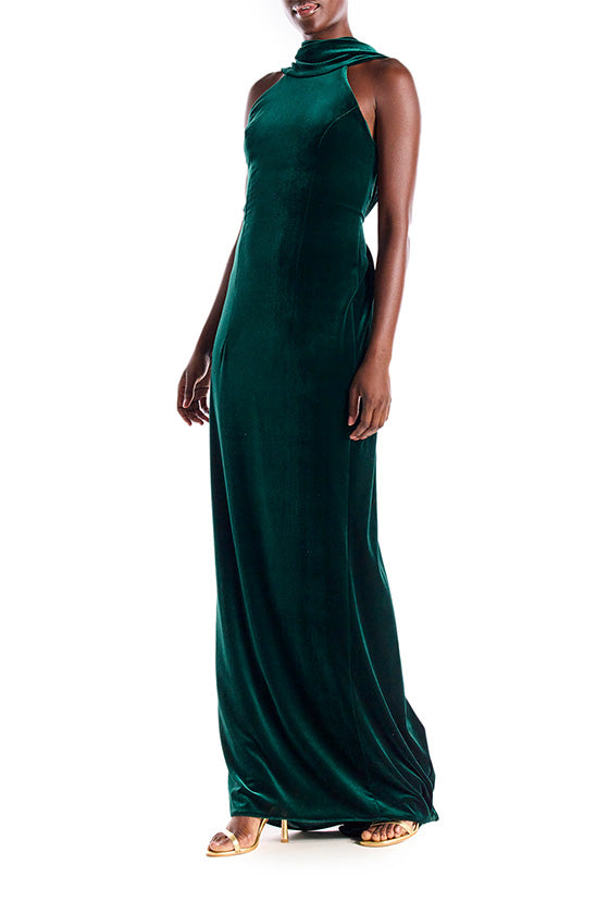 Monique Lhuillier Velour Open Back Draped Gown