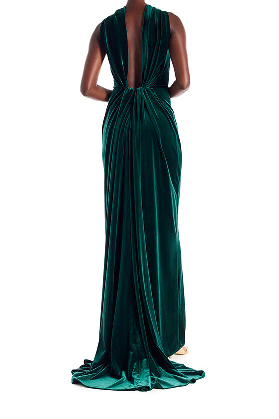 Monique Lhuillier Velour Open Back Draped Gown