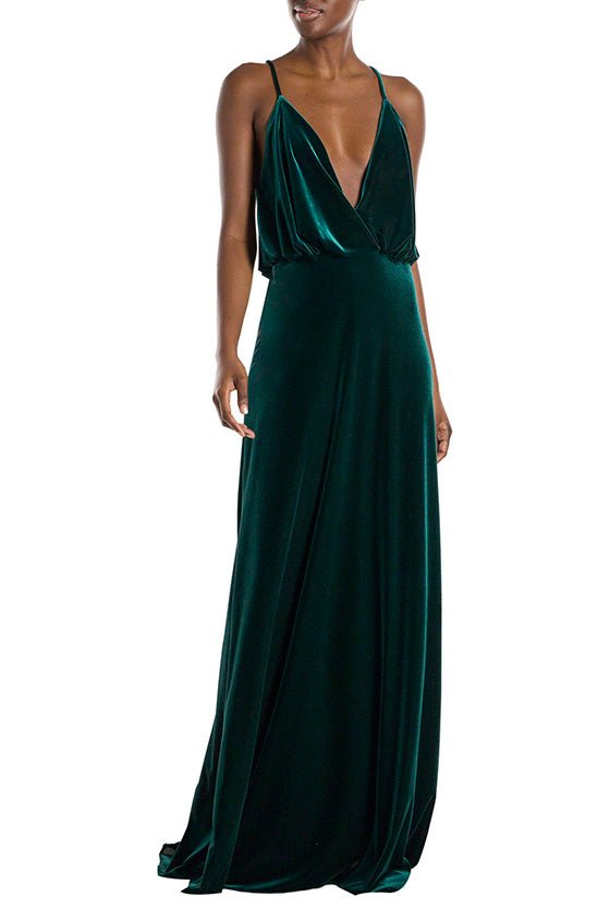 Monique Lhuillier Spaghetti Strap Cowl Neck Velour Gown