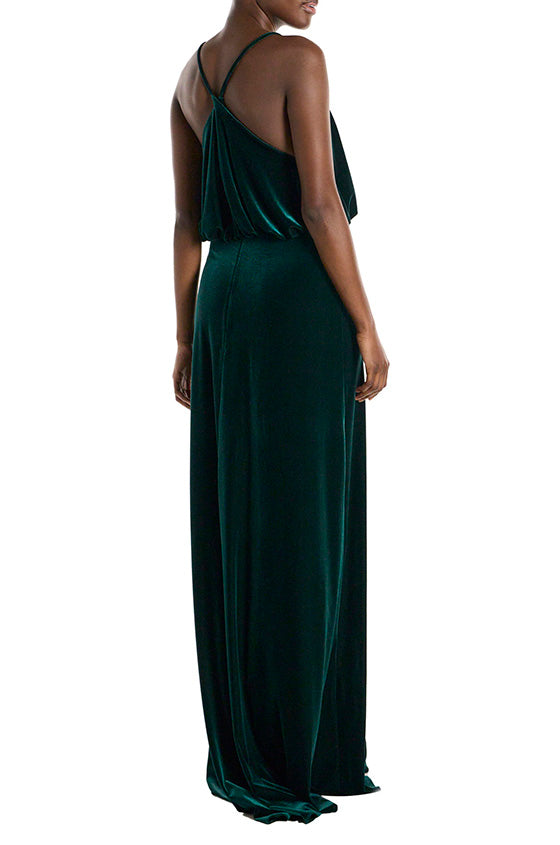 Monique Lhuillier Spaghetti Strap Cowl Neck Velour Gown