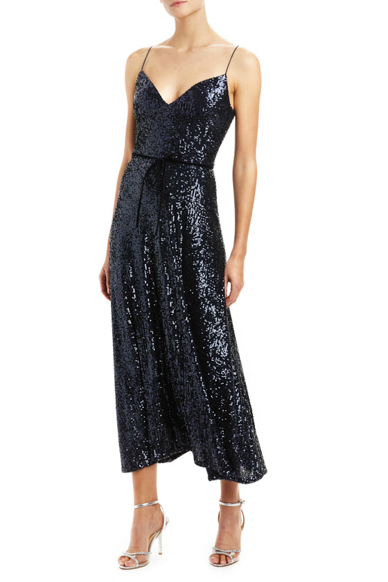 Navy Sequin Midi Slip Dress