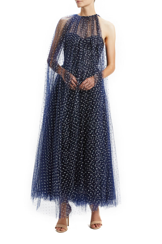 Navy Dotted Tulle Cape